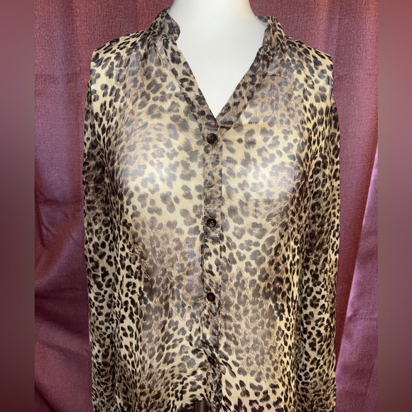 Dots Cheetah Print Sheer Button Up Women’s Size Medium - Picture 2 of 9